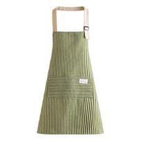 Adjustable Bib Apron with Large Patch Pocket Cotton Linen Stripe Cooking Apron Breathable Oil-Resistant Kitchen Apron for Men Women žalia