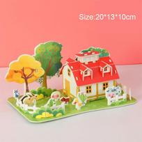 Kūrybingas „pasidaryk pats“ 3D popierinių kortelių dėlionė, rankomis surinkti namai, vilos, pastato modelis vaikams Rankų darbo mokomieji žaislai red