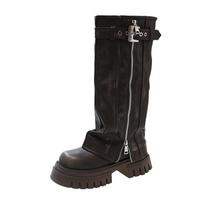 Fashion Women's Shoes 2024 Brand Belt Buckle Women's Boots Fashion Side Zipp Modern Boots Women High Quality Round Toe Knee-High 35