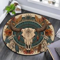 Bull Skull Round Area Rug,Carpet Rug for Living Room Bedroom Sofa Playroom Decor,Non-slip Floor Mat 80cmx80cm