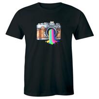 Retro Rainbow Camera Men's T-Shirt Photographer Graphic Printed Tee 3XL gray