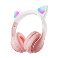 Gradientiniai RGB belaidžiai viršaus ausų Bluetooth ausinės su silikonine laidine opcija žaidimams ir skambučiams.