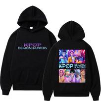 KPop Demon Hunters Hoodie Men Women Harajuku Long Sleeve Pullover Tops Fashion Unisex Sweatshirt Hooded Teens Sportswear Trends XS juoda