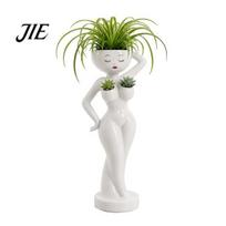Unique Resin Flowerpot for Succulents Funny Female Figure Planter with Drainage Holes, Elegant Lady Flower Pot Creative Human Body Sculpture A white