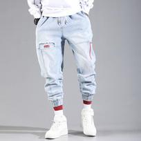 Hip Hop Cargo Kelnės Vyriškos Haremo Kelnės Surišamos Laisvos Vyriškos Džinsai Laisvalaikis plius dydis Apkarpytos kelnės Bėgiojai mados kelnės M mėlyna