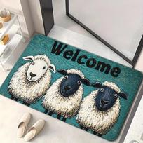 Cute Lamb Welcome Home Rectangular Area Rug, Sweet Sheep Pattern Floor Mat, Non-Slip Washable Carpet for Entryway & Living Room 40x60cm