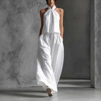 Women's Halter Neck Wide Leg set Casual Loose Fit 2 Piece suit S balta