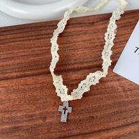 Sweet Cool Hollow Cross Pendant Lace Strap Choker Necklace For Women Girls Clavicle Chain Jewelry Party Gift