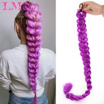 LM Sintetiniai 32 colių ilgio violetiniai plaukų priauginimo kasos plaukai kasoms Rumi Kasojimo plaukai scenos vakarėliui Cosplay daugiaspalviai Br gray