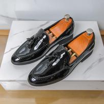 Fashion Brand Leather Shoes for Men's Leather Business Casual Shoes Slip on Party Dating Dress Footwear Pointed Toe Tassel Loafers Shoes 38