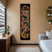 VIKAMA Sieninis gobelenas Estetiškas japoniškų bangų menas Paplūdimio namų dekoras Vintažinis raudonas saulė ir vandenynas Drobės sienos spaudinys 40X150CM(1.3X4.9FT beige