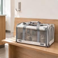 Large Cat Travel Bag Portable Foldable Carrier Top Handle Breathable Pet Transport for Beige Grey with Thermal Liner gray