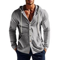 Mens Solid Color Hooded Long Sleeve Loose Casual Shirt Outerwear S