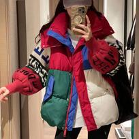 2026 new trendy brand color matching down jacket women's knitted sleeve design sense letter flower white duck down jacket tide M recommendations 45-52.5kg