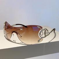 Y2K Rimless Luxury Brand Designer Sunglasses Women For Men One Piece Trendy Oversized Sun Glasses Metal Snake Pink Punk Shades