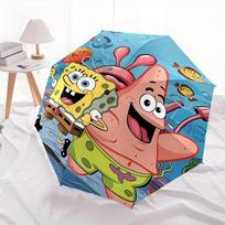 1pc SpongeBob and Patrick's Underwater Adventure Pattern Beautiful Looking Automatic Folding Umbrella, 3 Folding, 8 Iron Frame Design, Durable and Sui blue
