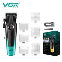 Original VGR V-196 Gradient Metal Body Hair Trimmer Men's Electric Hair Clipper LED Intelligent Digital Display Home Carving Pusher Home Hair Trimming žalia