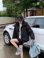 Women's Korean-Style Hooded Windbreaker: Spring/Autumn 2025, Loose Fit, Drawstring, Long Sleeve. S juoda
