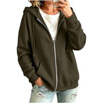 Women's Zip-Up Hoodie Sweatshirt with Pockets and Ribbed Cuffs for Casual Daily Wear L armijos žalia spalva