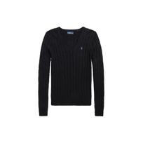 Polo Ralph Lauren SS23 Vienspalvis megztas v-kaklo megztinis su siuvinėtu logotipu Moteriškas megztinis Juodas WMPOSWENC020652-001 S black