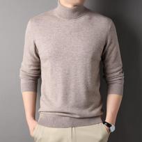 Men's 100% Merino Wool Turtleneck Sweater (170/88A) šviesios chaki spalvos