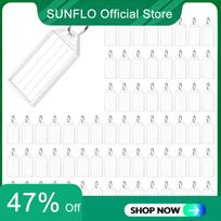 SUNFLO 200 Pieces Key Tags 2 Inch Plastic Key Chain Tags With Ruled Blank Paper Labels Transparent Covers And Item Identifiers balta