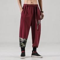 Vyriški medvilniniai lininiai samurajų kostiumai Ukiyo-e Print Diržas Retro Harem Kelnės Haori Baggy Kelnės Harajuku Hip Hop M raudona