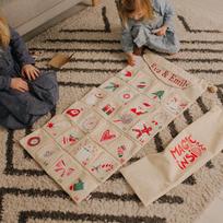 Personalized Advent Calendar for Kids Reusable Fabric Adventkalender Handmade Christmas Calendar Kit with Treats Activity Cards 110 x 60 cm gray
