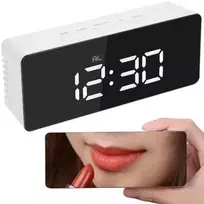 Elektroninis stalinis žadintuvas su veidrodiniu LED ekranu ir termometru, 14x5,5x3,6 cm
