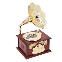 Gramophone Music Box Exquisite Clockwork Mechanical Retro Music Box Figurines for Home Table Desk Decorations Brown Gramophone