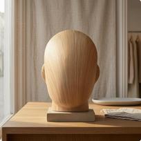 Manekeno galva medinis pagrindasGrūdėta apdailaPlaukų priedų vitrina Stalo viršus Skrybėlių stovas Medžio raštas Wood Grain Male brown