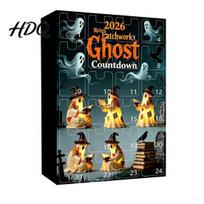 Halloween Countdown Calendar Advent Calendar 24 Day Box with Mini Ghost Figures Rustic Farmhouse Decor for Home Festive Gift Country Style Party G gray