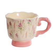 Dopamine high sense flower ceramic mug coffee cup drinking cup office household milk cup 400ml rožinė