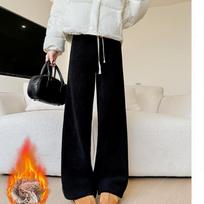 Kapok Arctic Velvet Wide-leg Pants for Women In Autumn and Winter New Style Draped Thickened Straight Pants Casual Lazy Slim and Velvet Pants S white