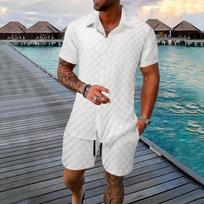 Mens Casual Checkered Short Sleeve Shirt And Shorts Two Piece Set S