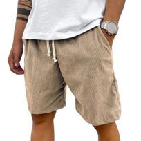 Men's Retro Corduroy Shorts Casual Drawstring Waist Shorts Solid Color Streetwear Shorts L