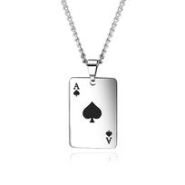Punk Stainless Steel Playing Card Poker Pendant Necklace for Men Boys Hip Hop Lucky Ace of Spades Charm Necklace Women Jewelry white