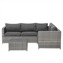 Lauko baldų komplektas Beliani Sodo kampinė sofa su staliuku 4 asmenims AVOLA kairinė, pilka, technoratanas