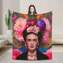 F-Frida K-Kahlo meno megztas pledas Paveikslai Pūkuotas užklotas Vasaros oro kondicionierius Spausdintas minkštas šiltas patalynės užtiesalas, 75X95CM