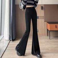 Small Flare-bottom Pants for Women's Spring New Black High-waisted Slim and Stretchy Casual Suit Pants S juoda