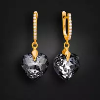 Diamond Sky Jewelry Sidabriniai auskarai „Romantic Heart III (Sidabrinis Night)“ su Swarovski® kristalais