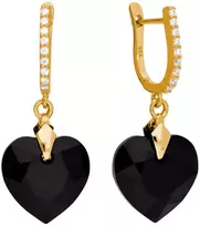 Diamond Sky Jewelry Sidabriniai auskarai „Romantic Heart III (Jet)“ su Swarovski® kristalais