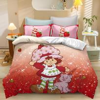 Cartoon Strawberry Shortcake Girls Quilt Cover Skin Friendly Breathable Cute Printed Bedding Children's Bedroom Decoration 90x200cm