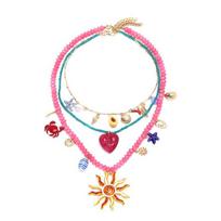 Fashion Summer Sweet Multi-Layer Dopamine SUNFLOWER Exaggerated Necklace Holiday Travel Style Street Shooting Trendy Female Necklace Image color pink