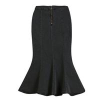 Džinsinis Sijonas Ilgas Su Skeltuku Moteriškas Korėjietiška Mada Vintage Aukštas Liemuo Bodycon Volanai Undinėlė Midi Sijonas Elegantiškas Chic Vasaros S juoda