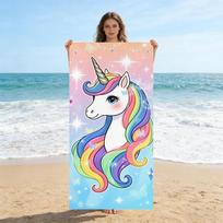 Unicorn Pattern Beach Towel Soft Microfiber Extra Large Absorbent Bath Towel for Travel Swimming Pool Surfing Yoga Camping Beach W30*H60(CM) beige