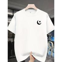 European sizes Men'S Summer Round-Neck Print Top, Youthful Style for Fathers, T-Shirt Featuring Stars And Moons, Print Polyester T-Shirt S