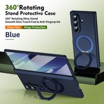 Magnetic Phone Case for Galaxy Z Fold 7/6/5 with 360° Rotatable Stand Anti-Fingerprint Full Cover Built-In Glass Film Galaxy Z Fold7 mėlyna