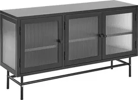 Beliani Spintelė su stiklinėmis durelėmis DEVON metalinė 115 cm, juoda