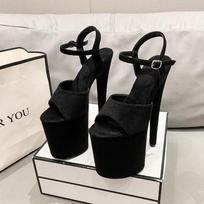 20cm Sexy Women Pole Dance Shoes Pumps Party Club Platform High-heeled Shoes Summer Peep Toe Sandals 34 juoda